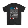 I Don't Care About Your Race Gender Politics Or Religion graphic tee with bold statement and American flag design.