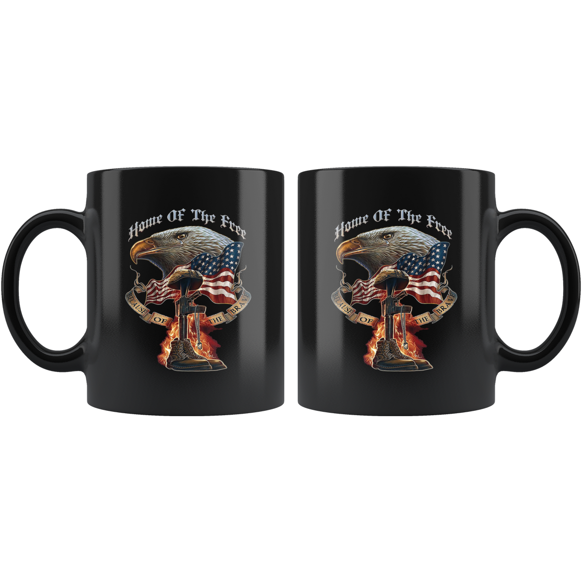 Home Of The Free Because Of The Brave Cup with eagle and American flag design, showcasing patriotic pride and respect for the military.