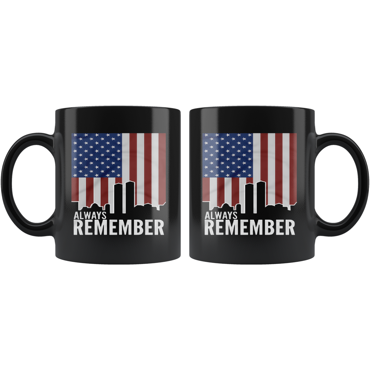 Always Remember Twin Towers On American Flag ceramic black mug