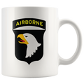 Airborne Eagle Symbol Patriotic Graphic on white mug showcasing bold military pride and elite paratrooper courage.