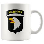 Airborne Eagle Symbol Patriotic Graphic on white mug showcasing bold military pride and elite paratrooper courage.