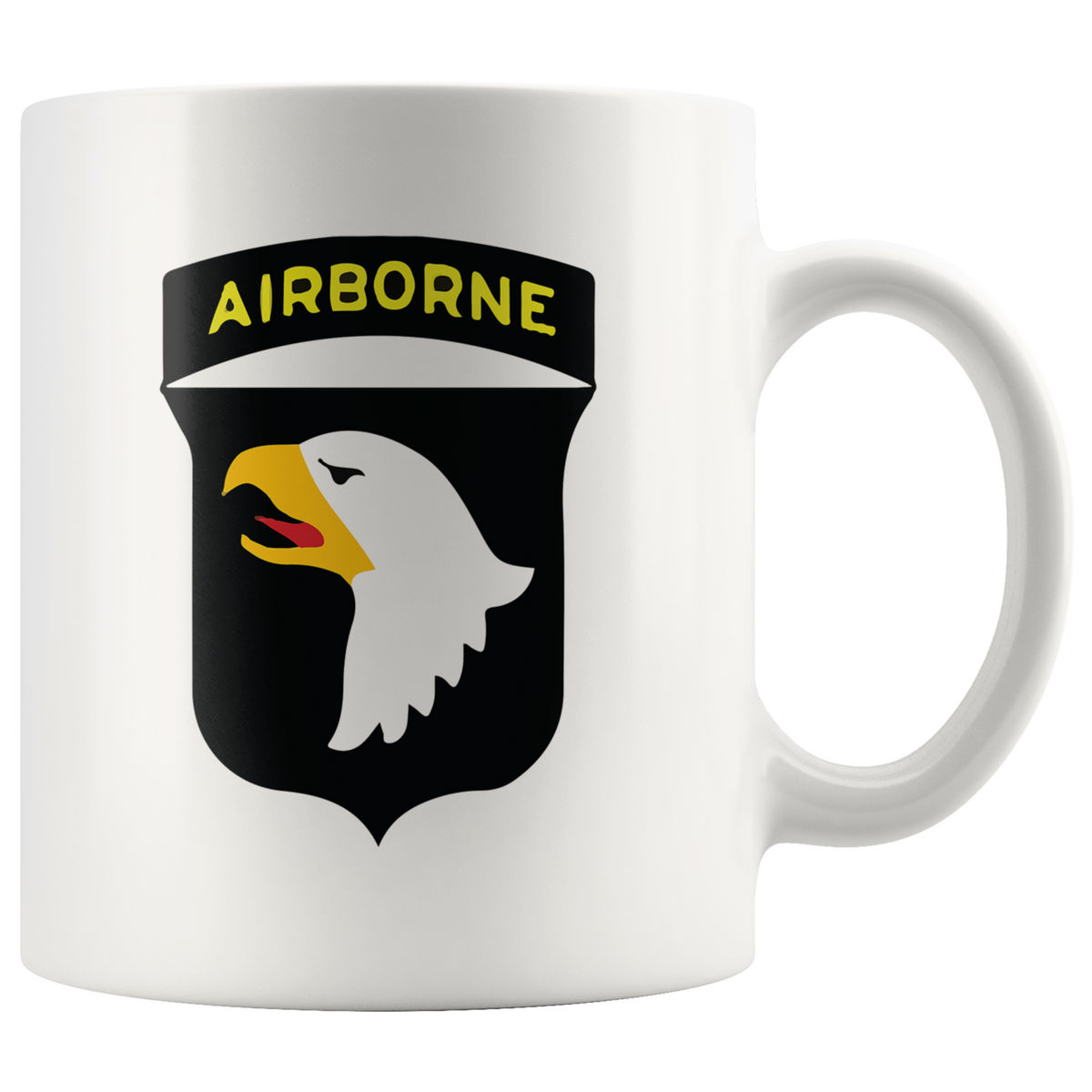 Airborne Eagle Symbol Patriotic Graphic on white mug showcasing bold military pride and elite paratrooper courage.