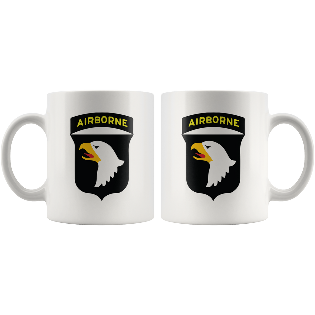 Airborne Eagle Symbol Patriotic Graphic on white mugs showcasing military pride design.