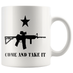Come And Take It Star Over AR-15 Cup featuring AR-15 image and star, promoting Second Amendment rights and historical defiance.