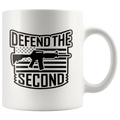 Defend the Second AR-15 Patriotic Graphic Design ceramic mug with American flag and rifle graphic.